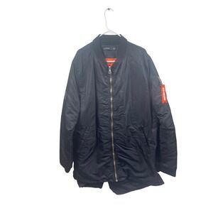 HDSN Worldwide Mens Black Bomber Jacket Orange‎ Lining Streetwear Style